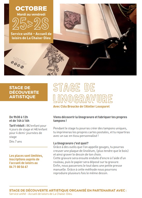 Stage de découverte artistique: Linogravure avec Cléa Broucke